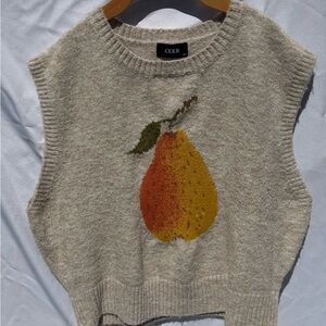 Cider Women's Cream Knit Pear Intarsia Sweater Vest